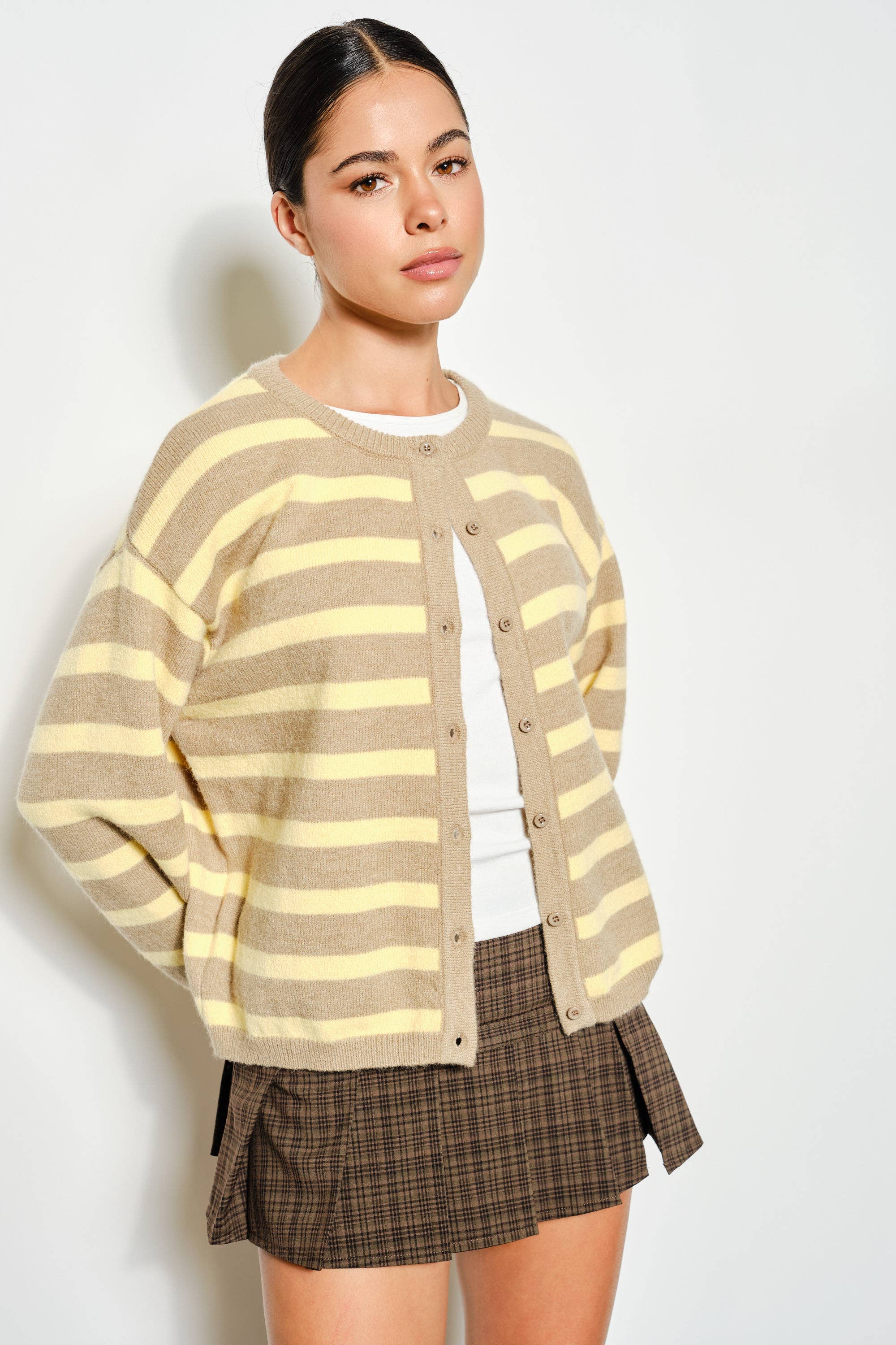 Beige/Butter Yellow Striped Cardigan