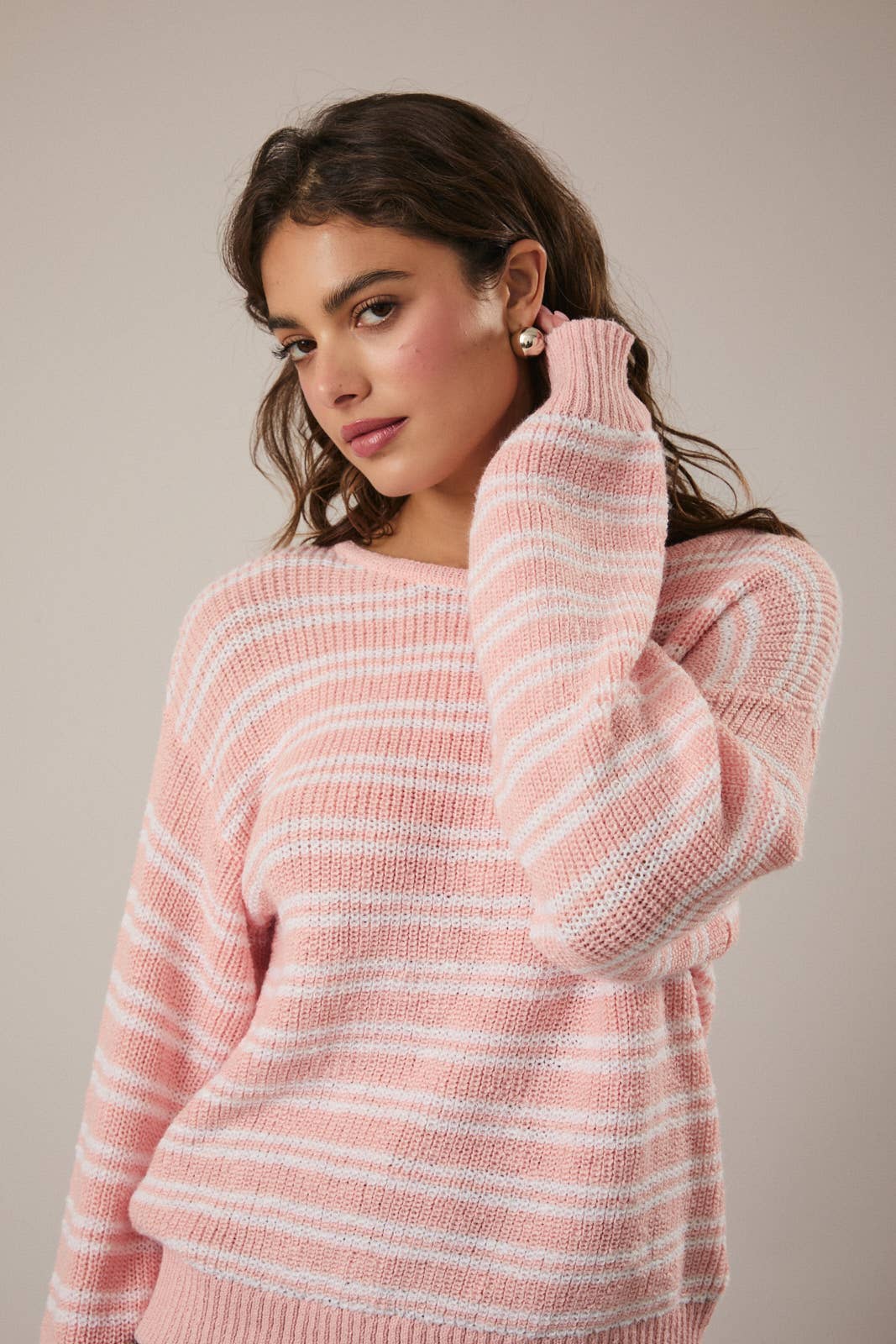 Salmon/White Striped Sweater