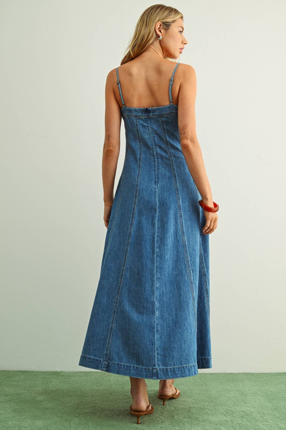 Paneled Denim Maxi Dress
