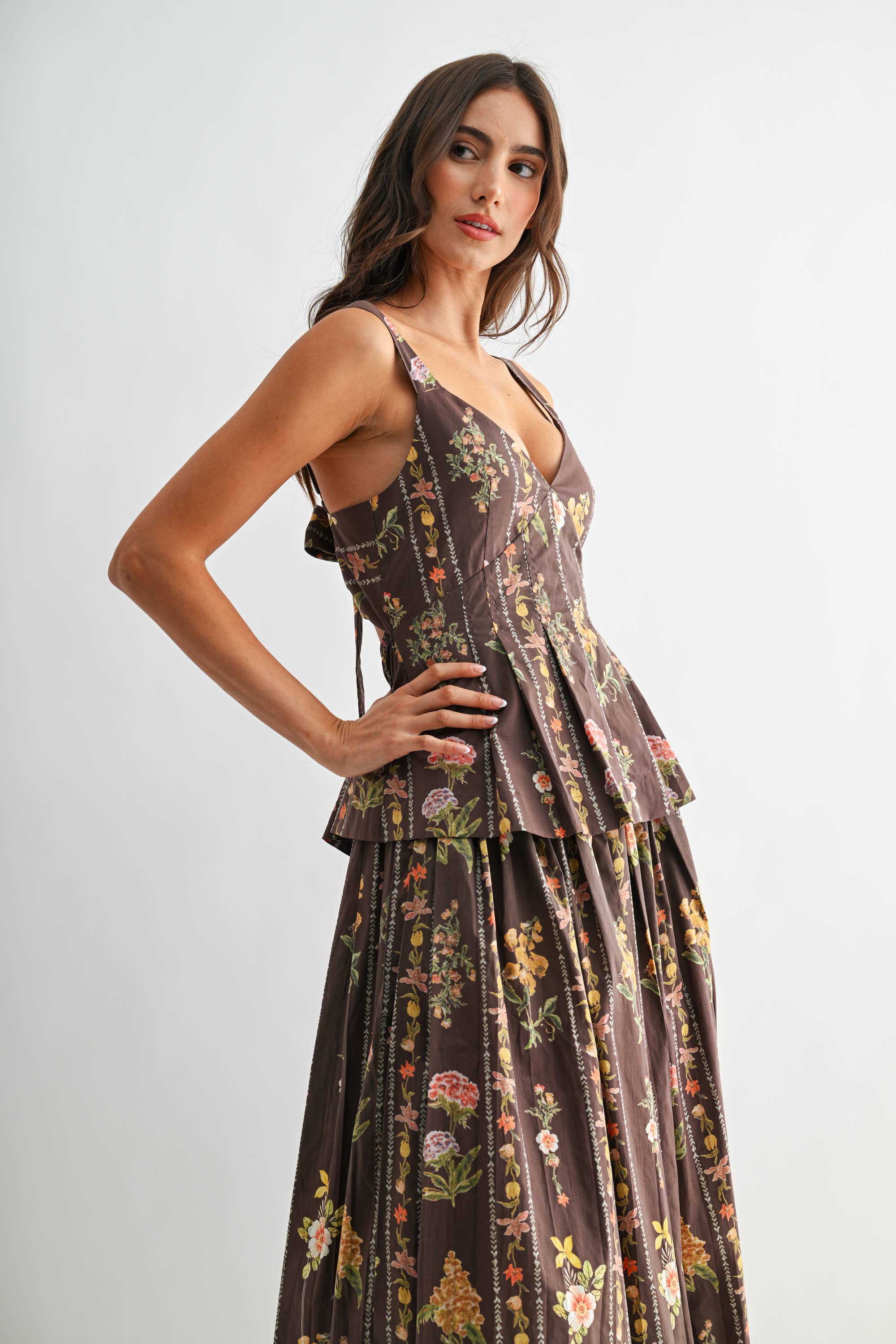 Brown Floral Print Top