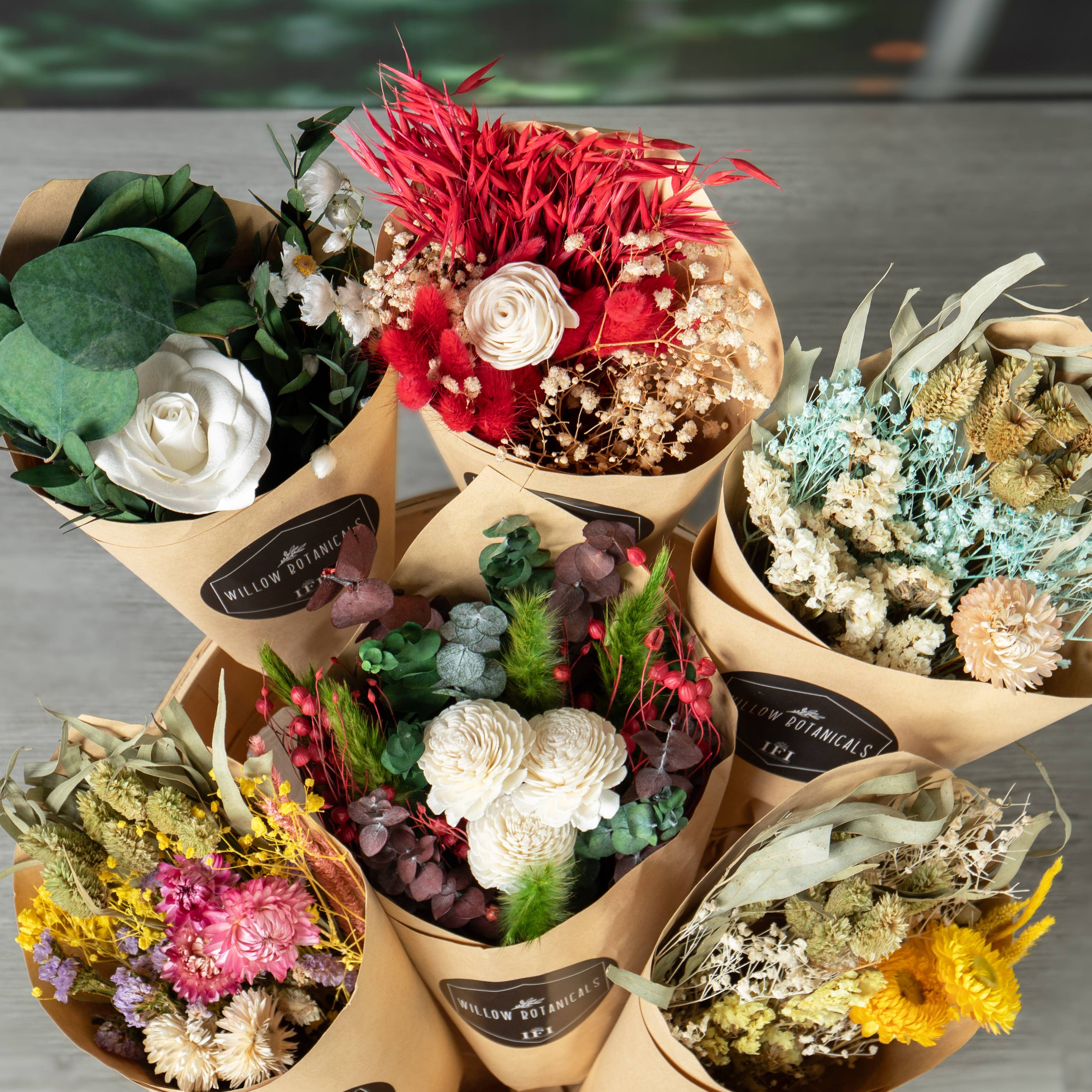 Dried Aqua and Cream Bouquet