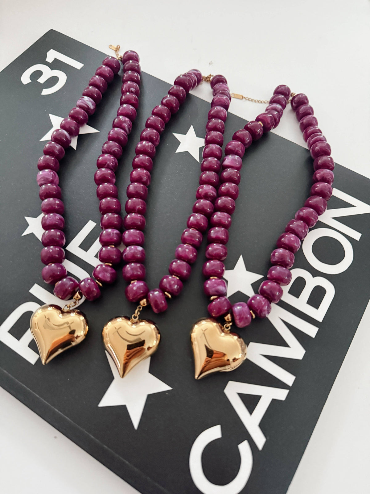 Purple Beaded Heart Necklace