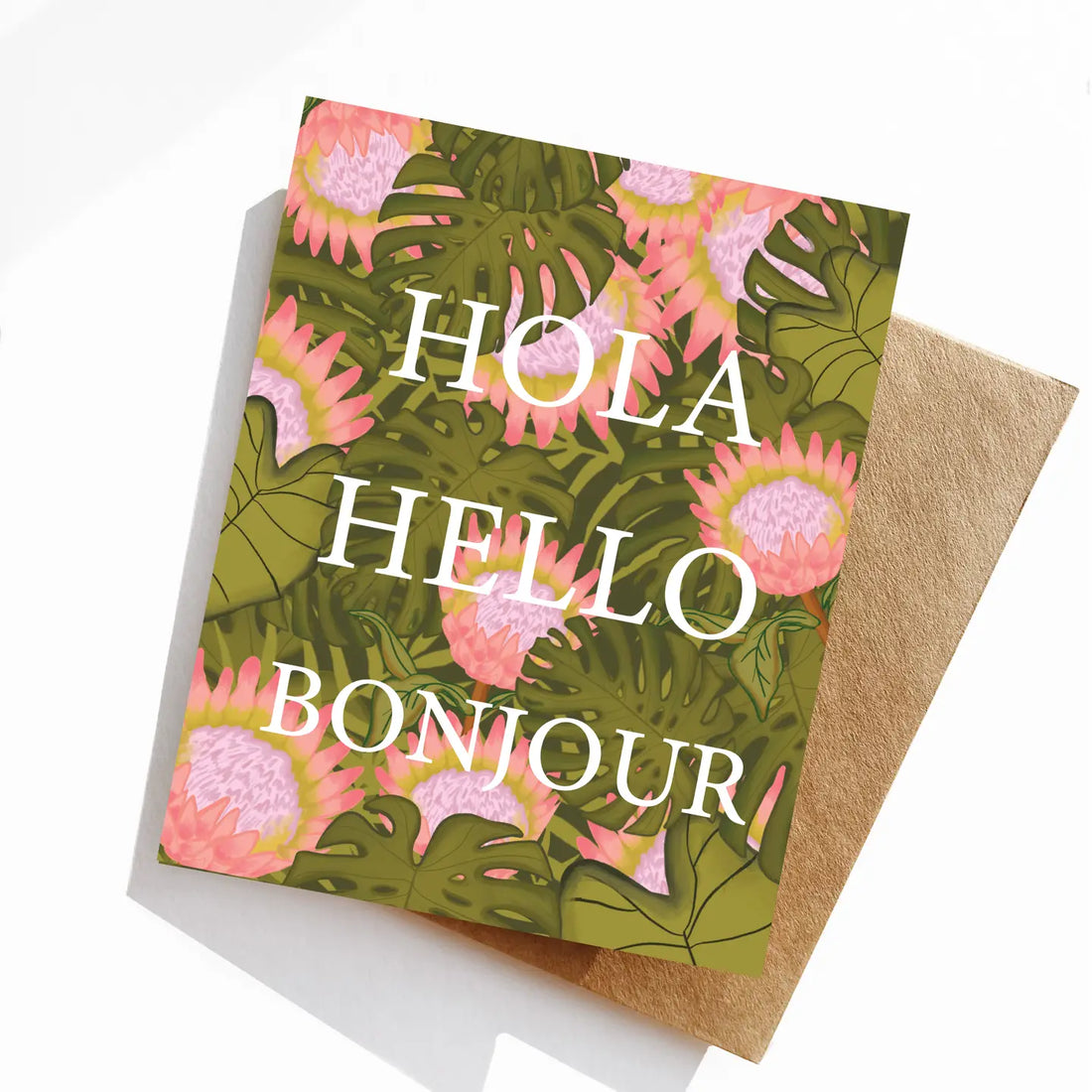 Hola Hello Bonjour Card