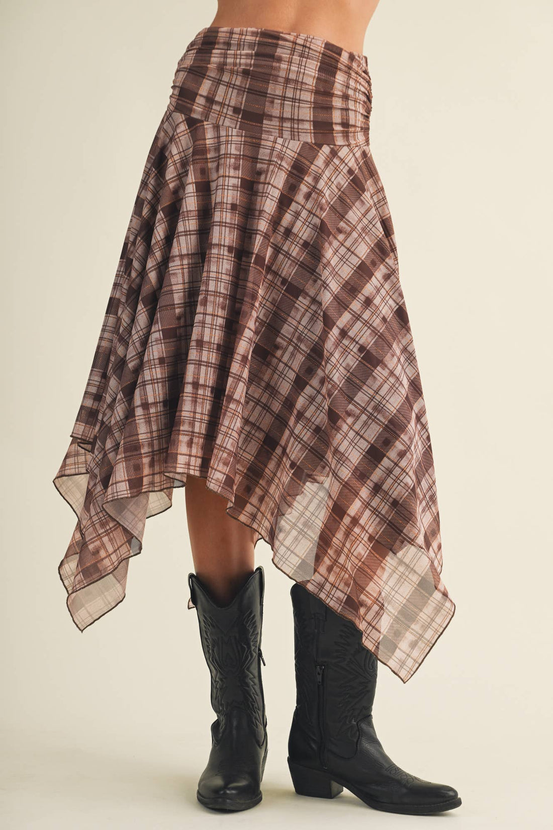 Plaid Handkerchief Hem Midi Skirt