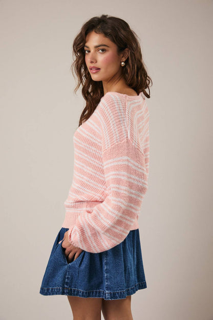 Salmon/White Striped Sweater