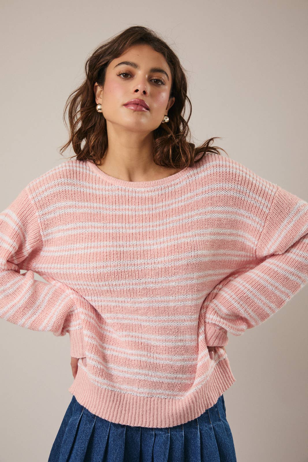 Salmon/White Striped Sweater