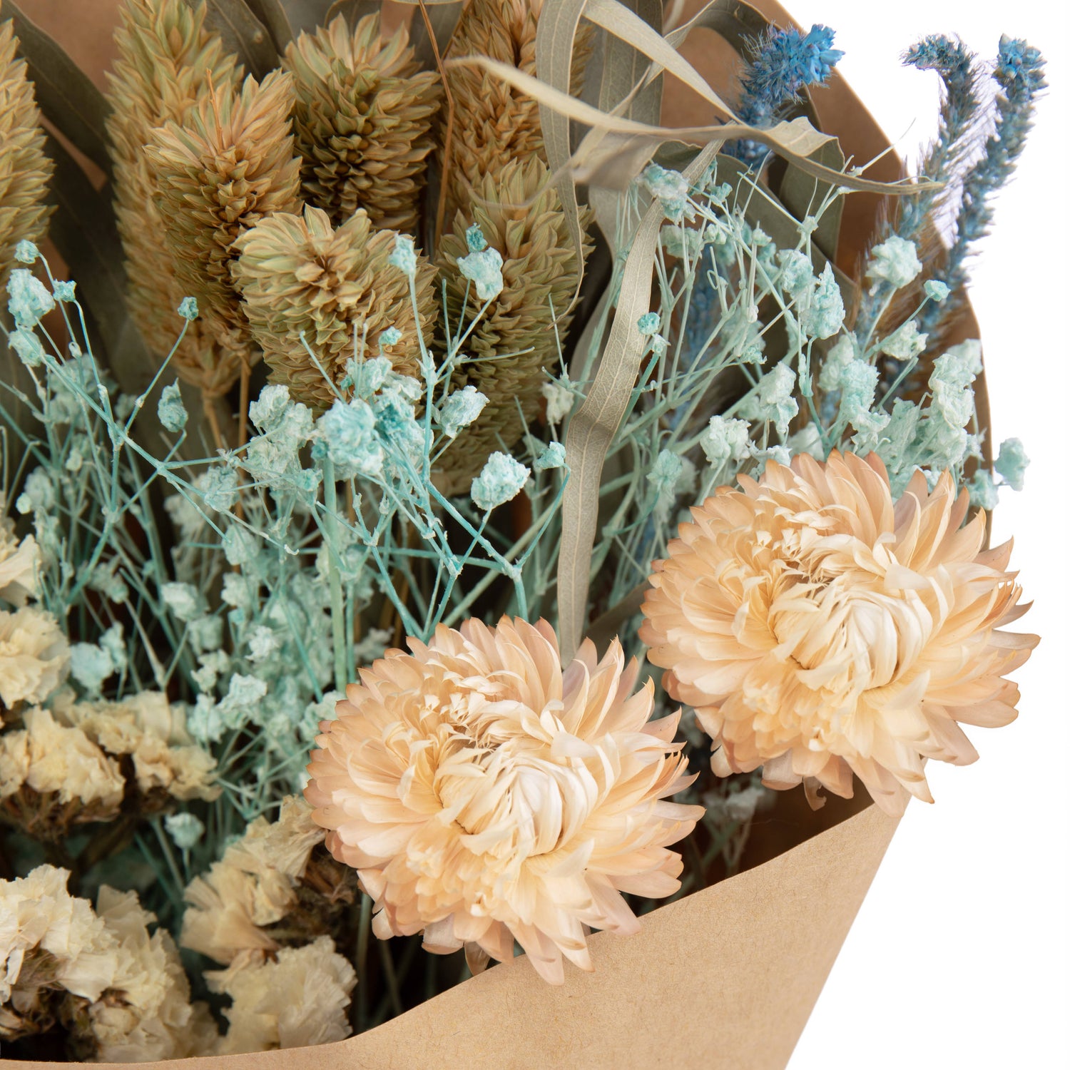 Dried Aqua and Cream Bouquet