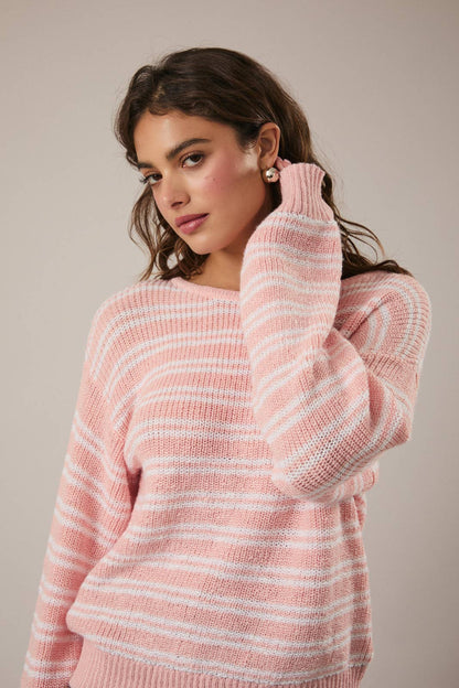 Salmon/White Striped Sweater