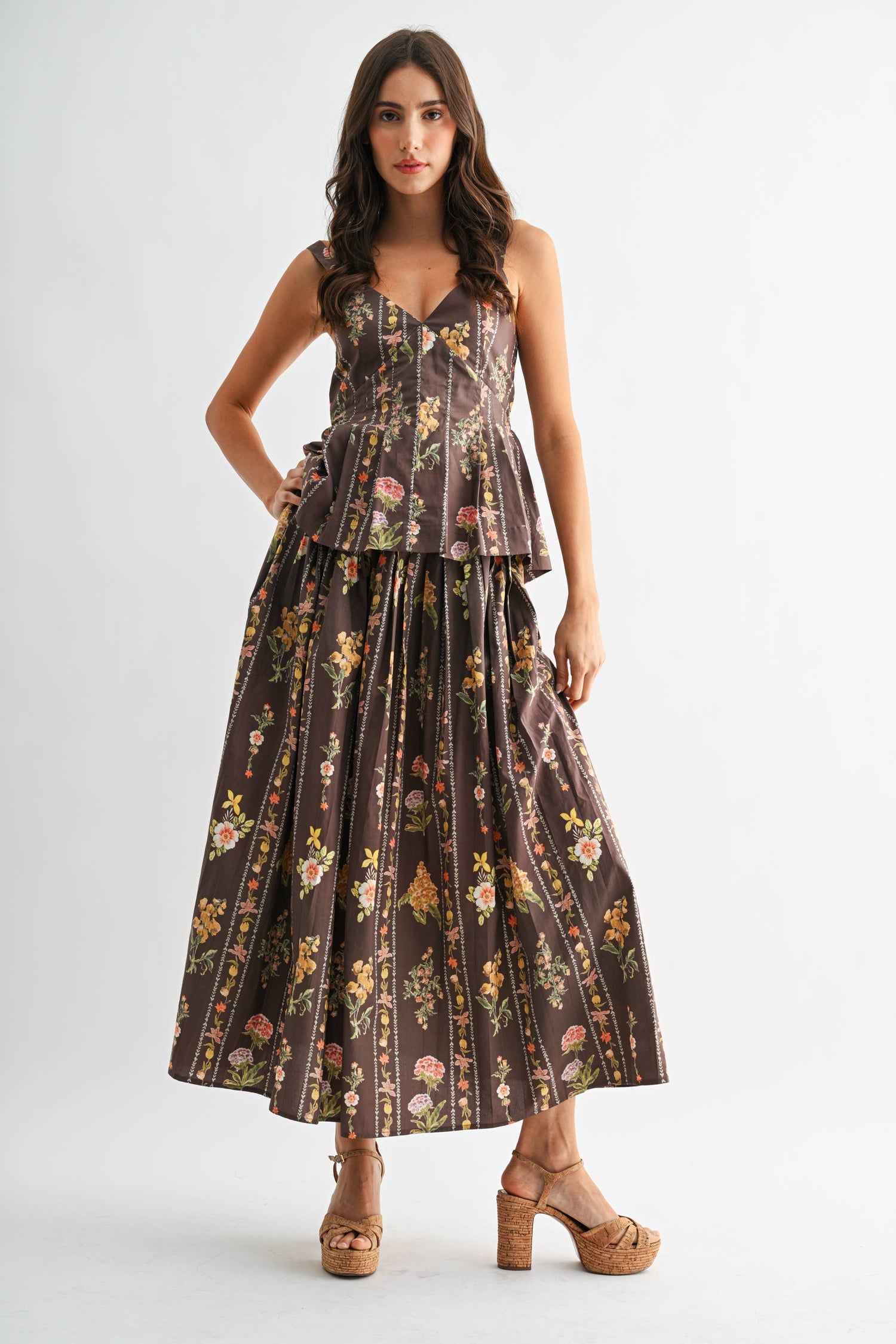 Brown Floral Print Skirt