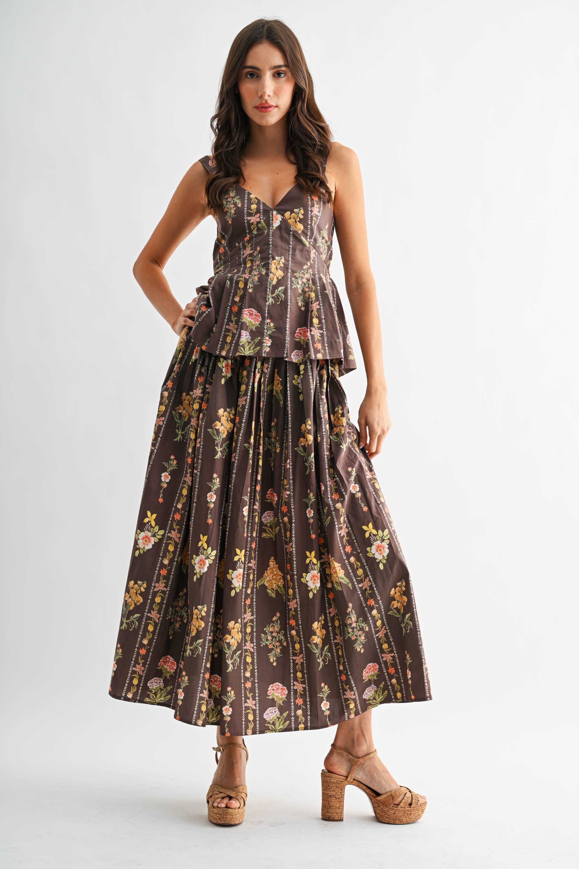 Brown Floral Print Skirt
