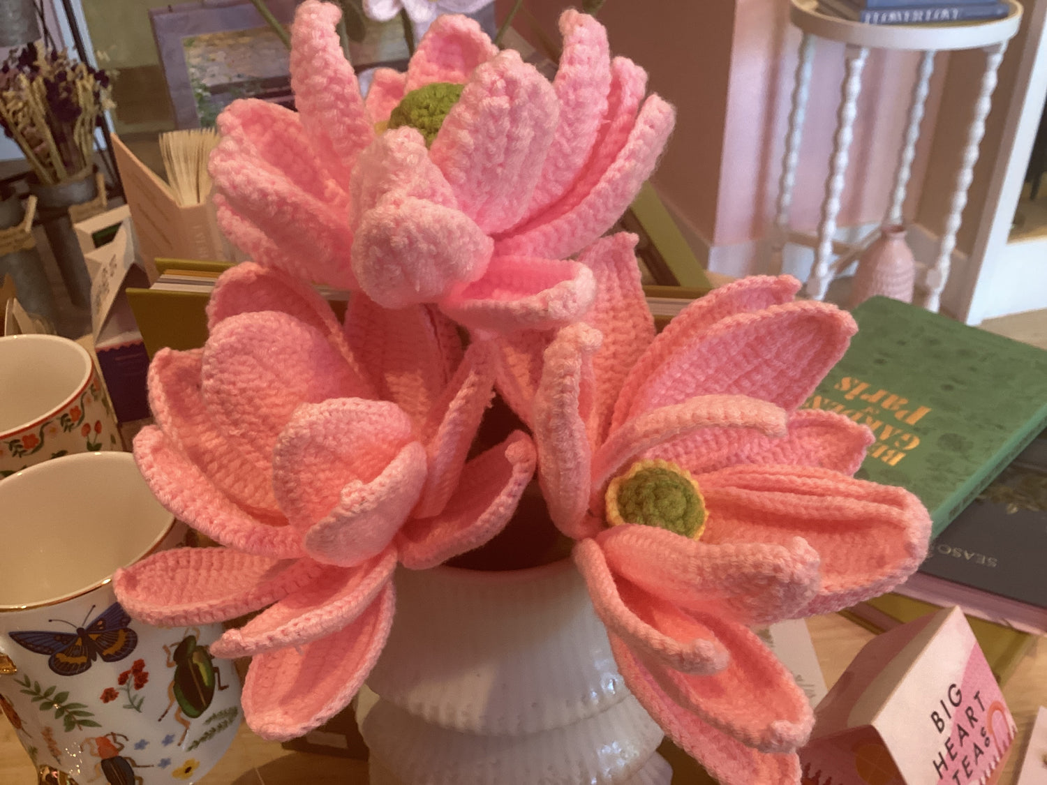 Crochet Lotus or pink/yellow petal flower