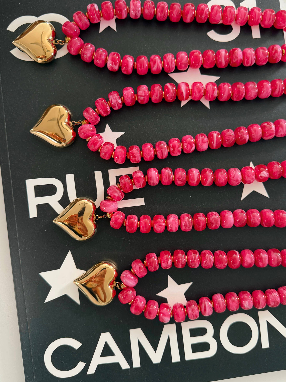 Pink Beaded Heart Necklace