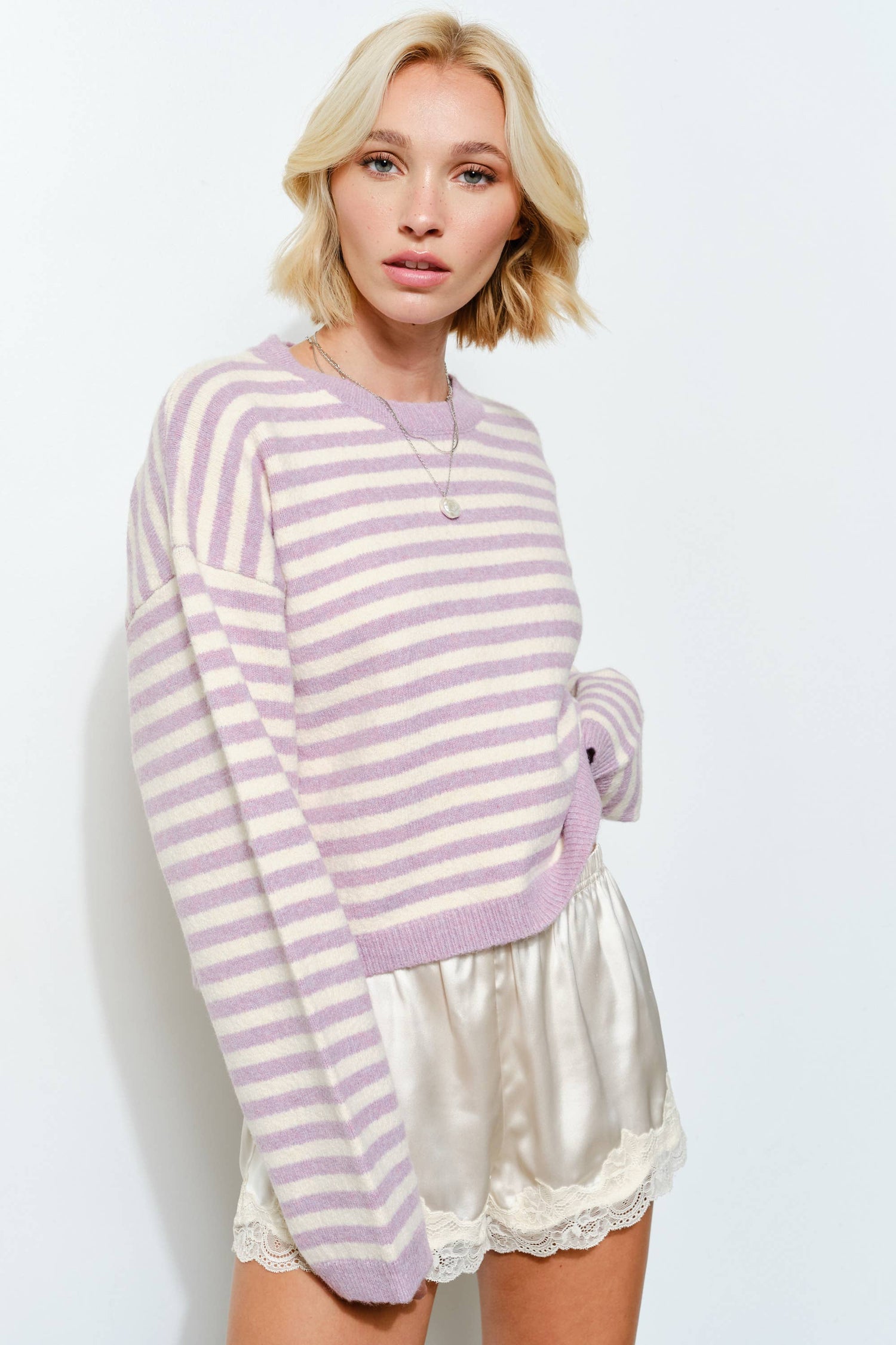 Lavender/White Striped Sweater
