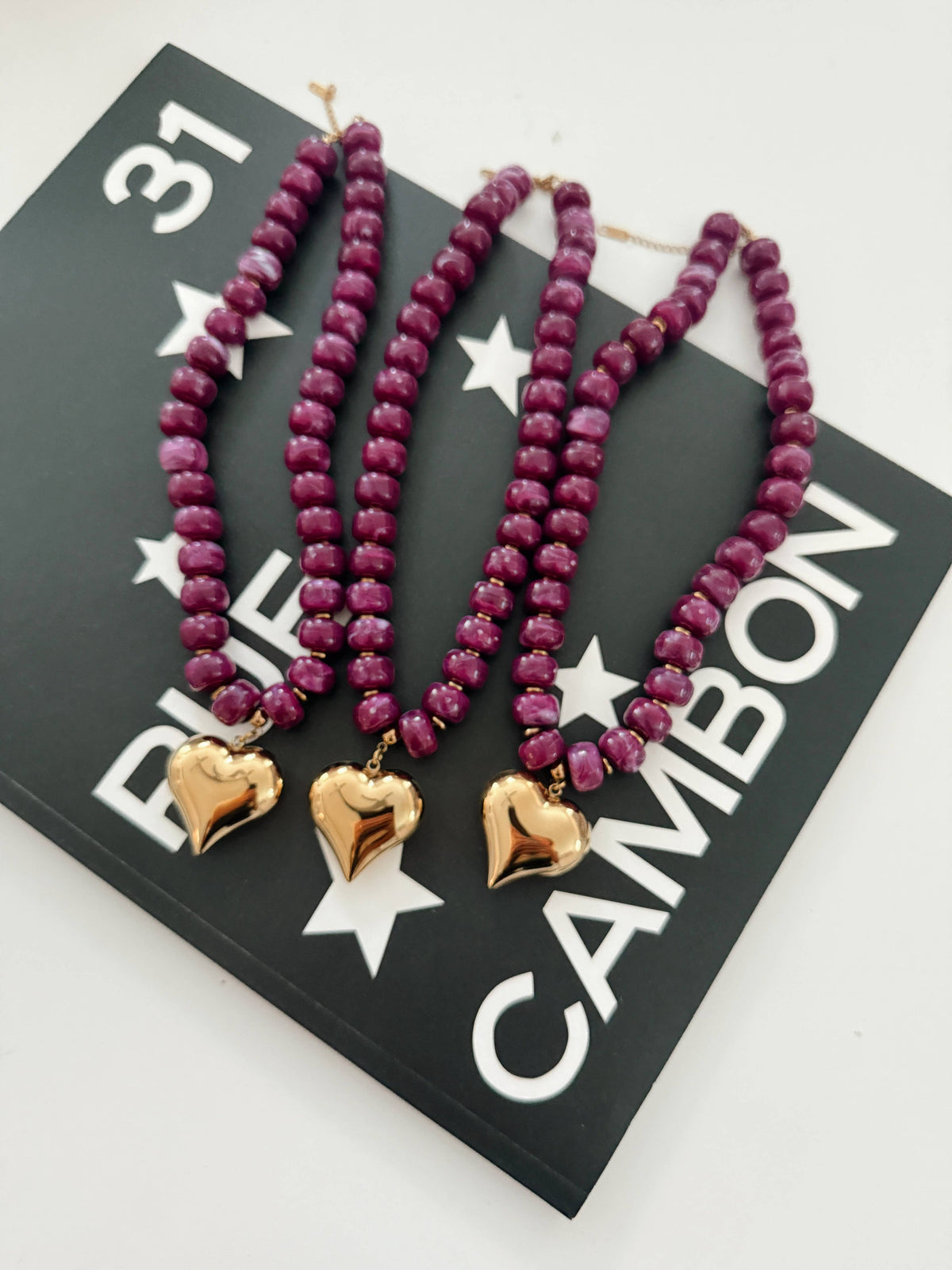 Purple Beaded Heart Necklace