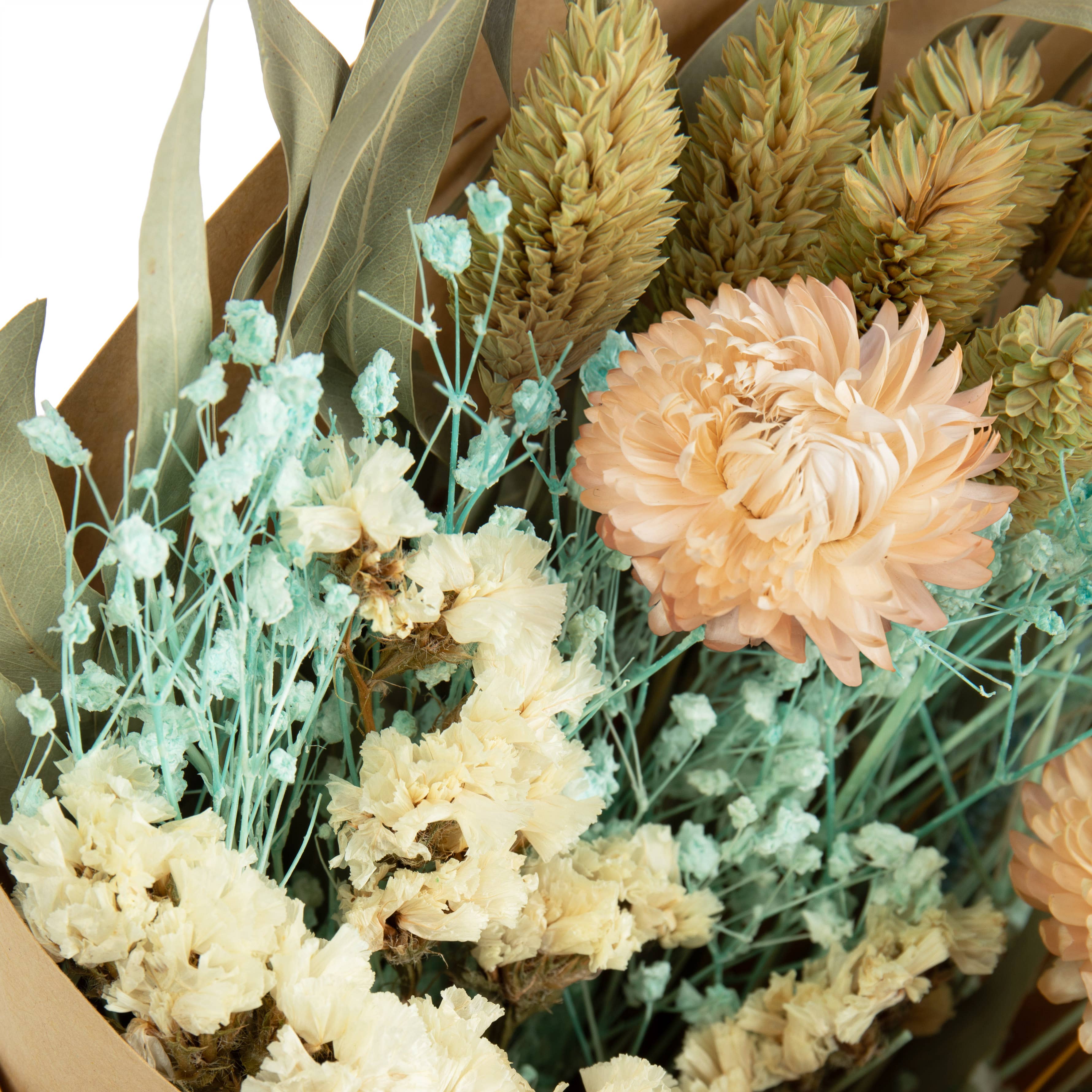 Dried Aqua and Cream Bouquet