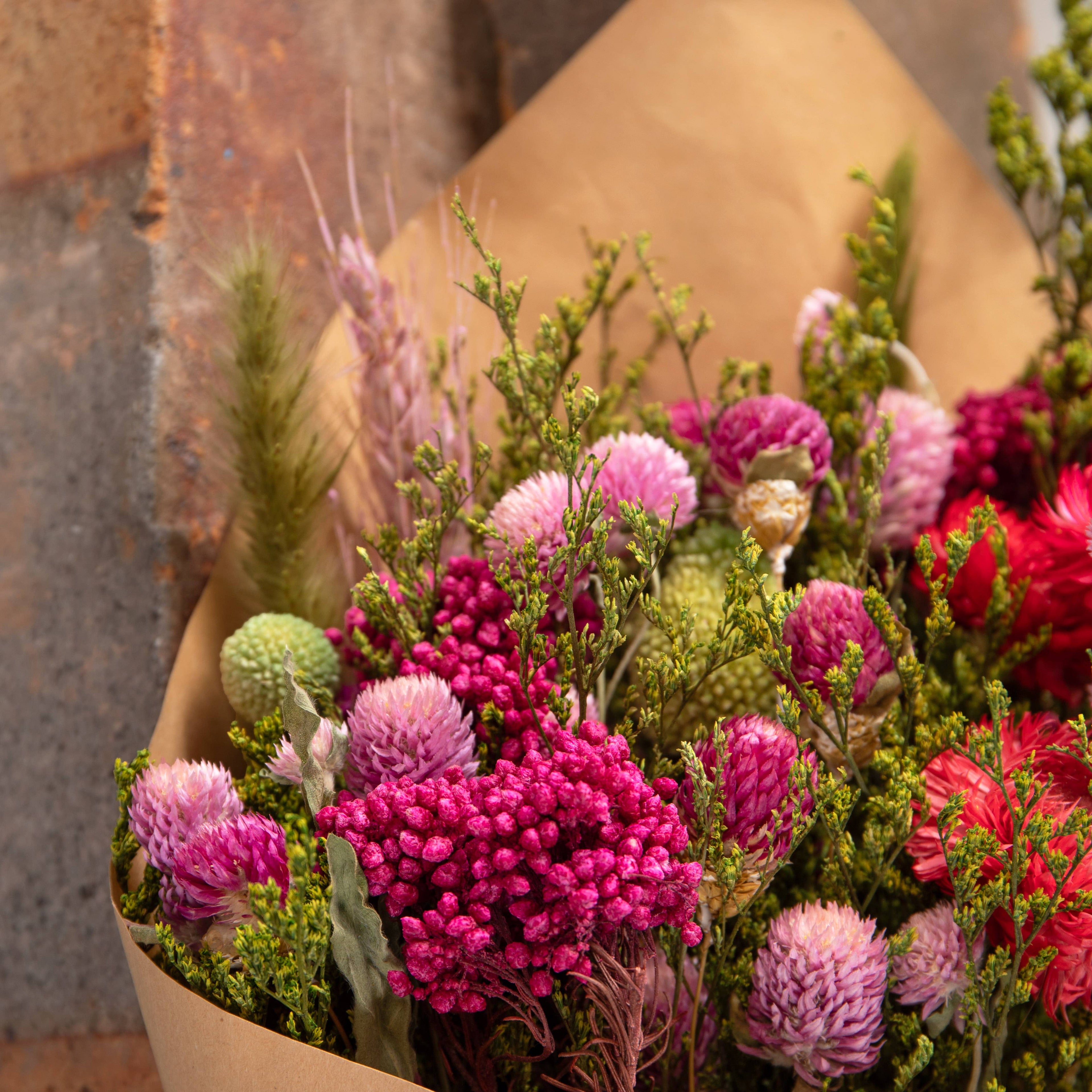 Dried Pink and Green Bouquet
