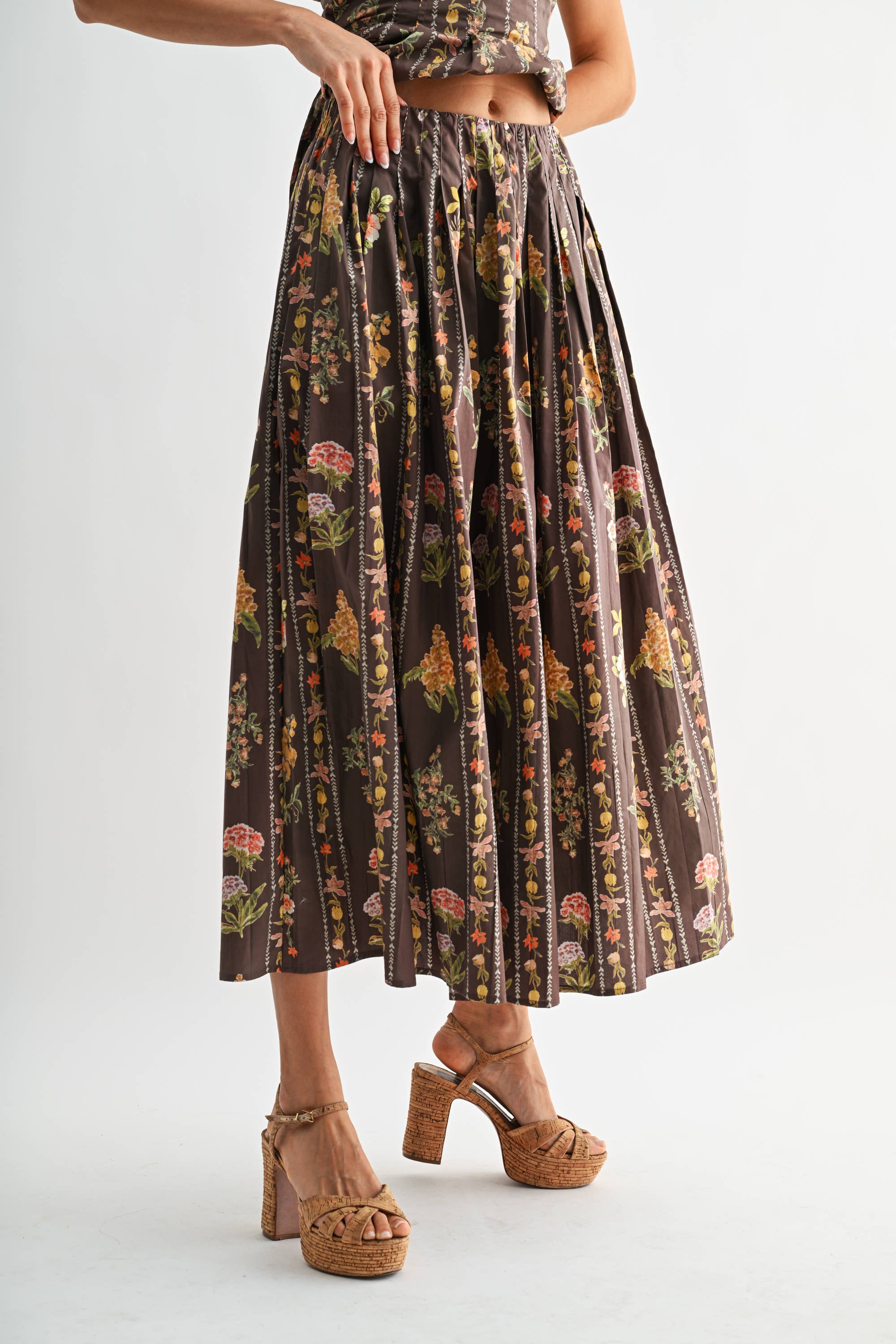 Brown Floral Print Skirt