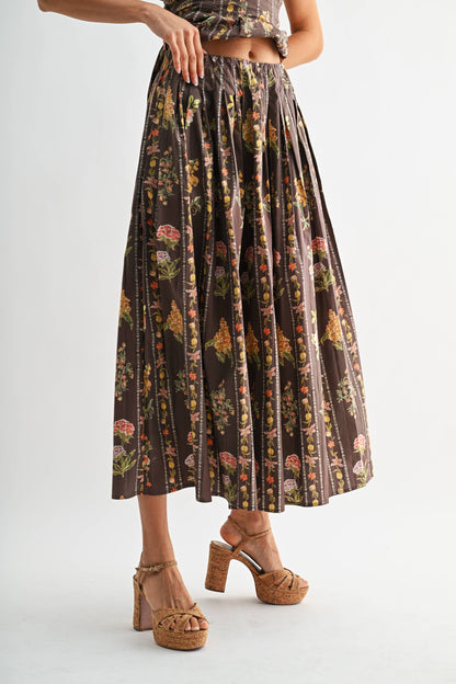 Brown Floral Print Skirt