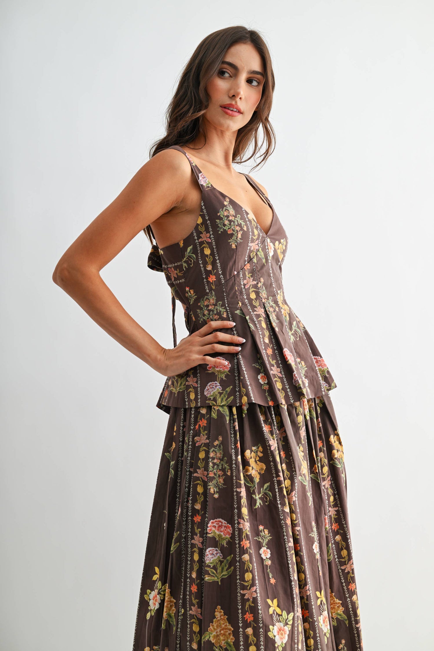 Brown Floral Print Top