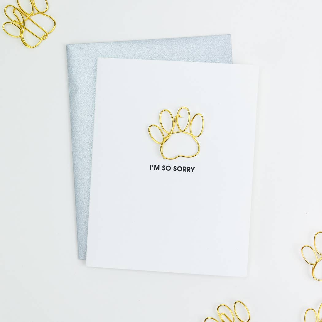 I Am So Sorry - Sympathy Paw Print Letterpress Paper Clip Greeting Card