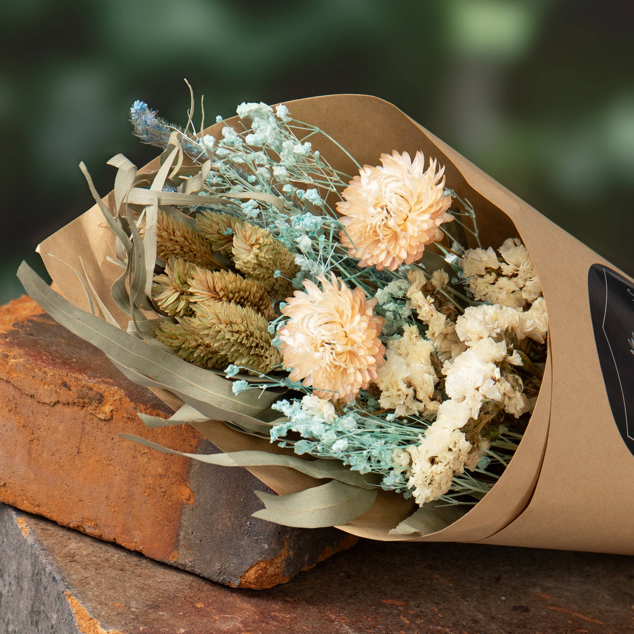 Dried Aqua and Cream Bouquet