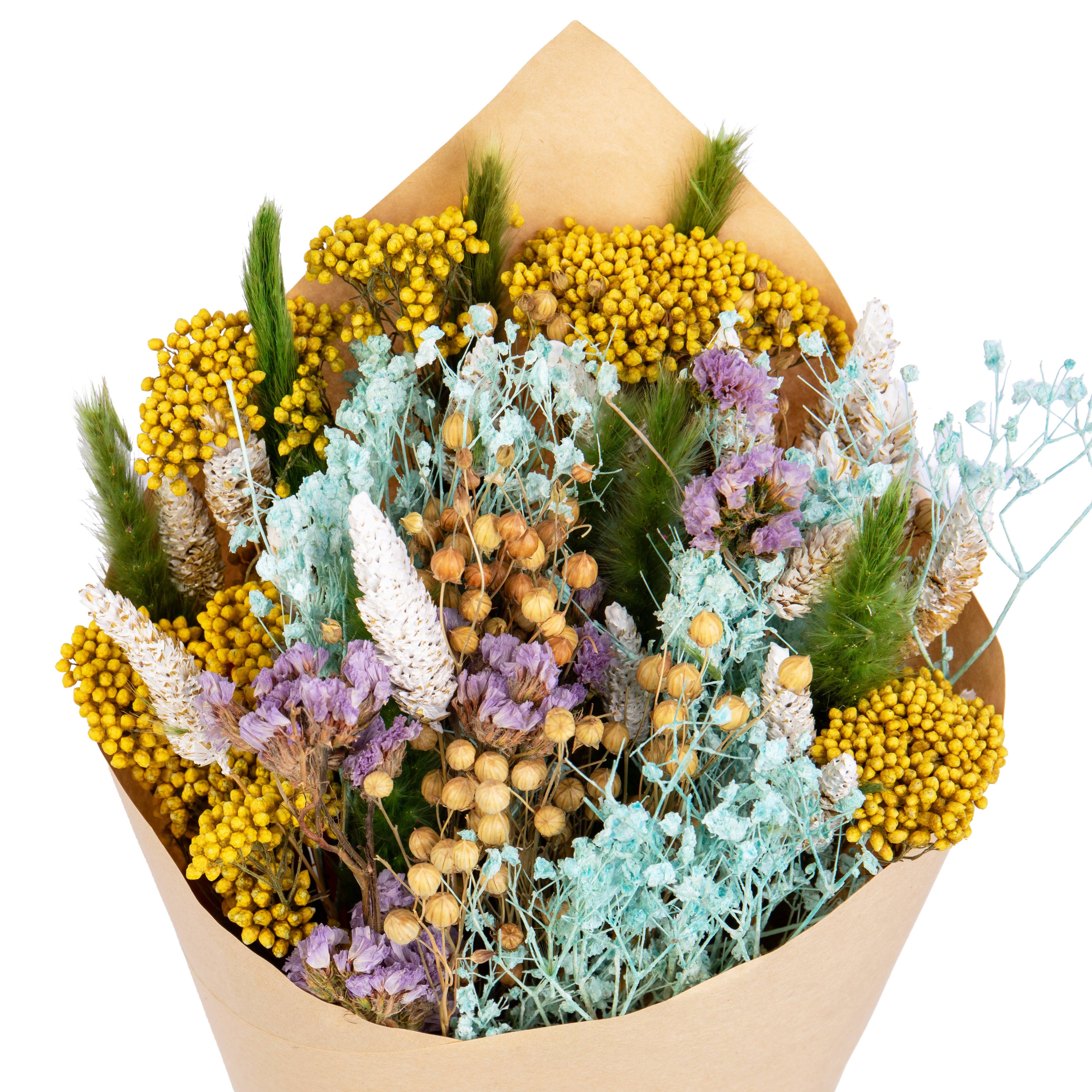 Dried Green, Yellow and Blue Bouquet