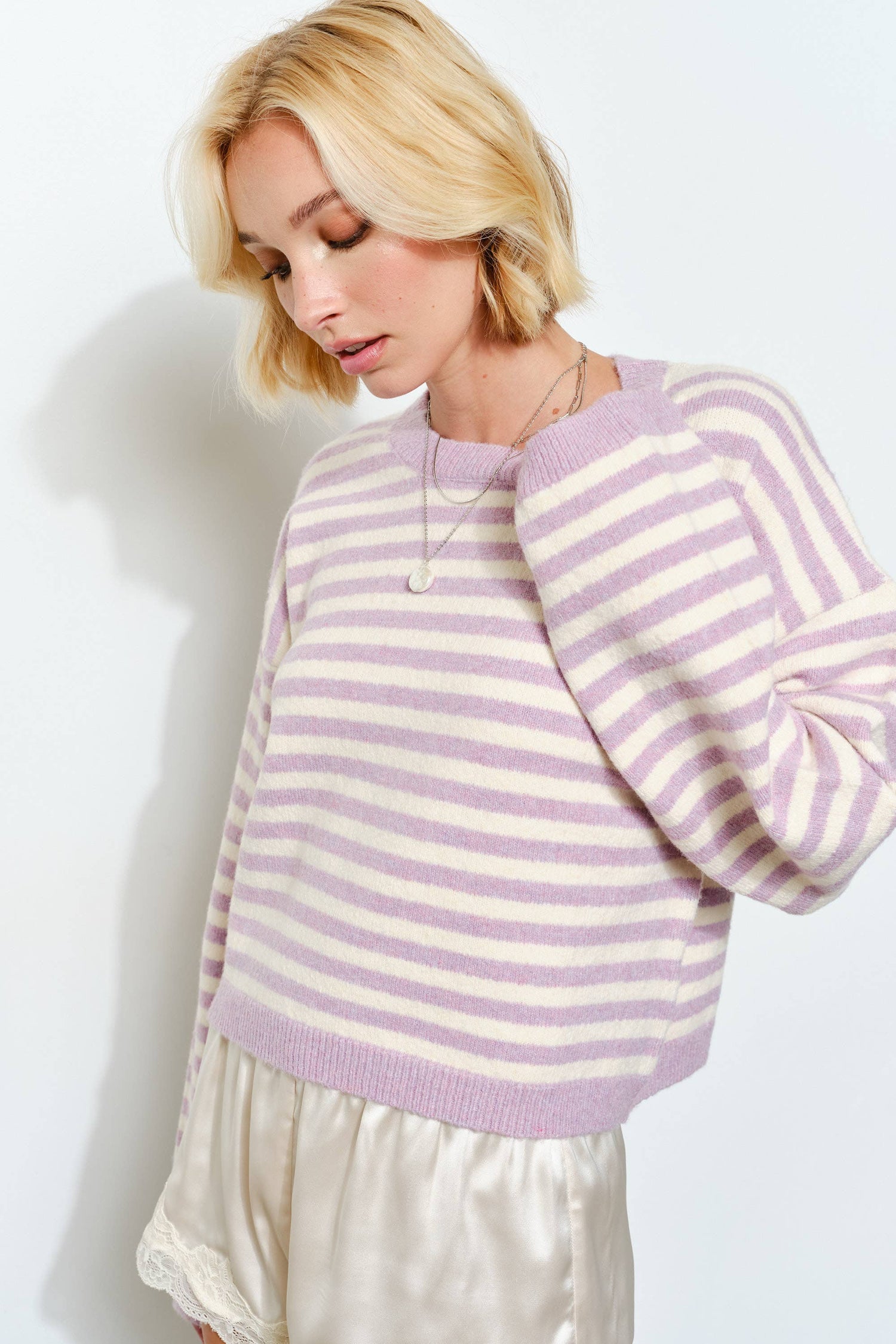Lavender/White Striped Sweater
