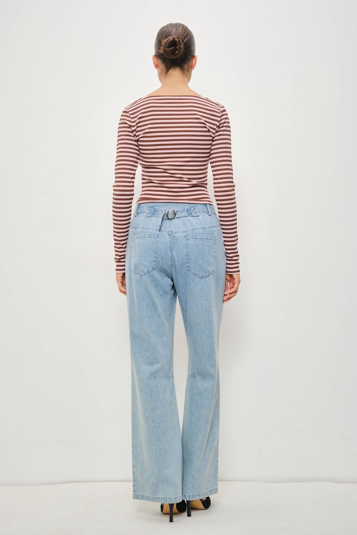 Rainey Button Detail Striped Top: Pink-Brown