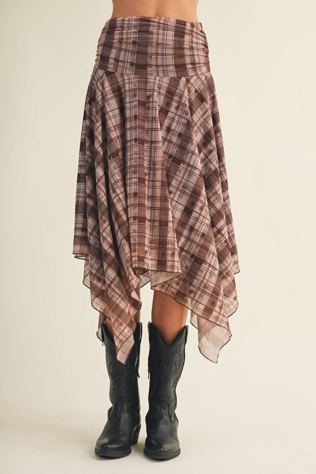 Plaid Handkerchief Hem Midi Skirt