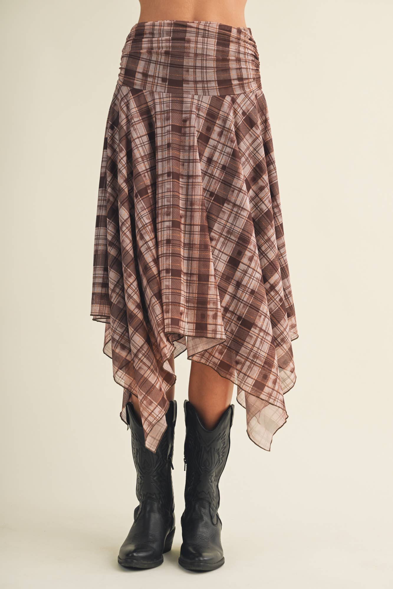 Plaid Handkerchief Hem Midi Skirt