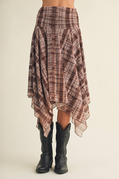 Plaid Handkerchief Hem Midi Skirt