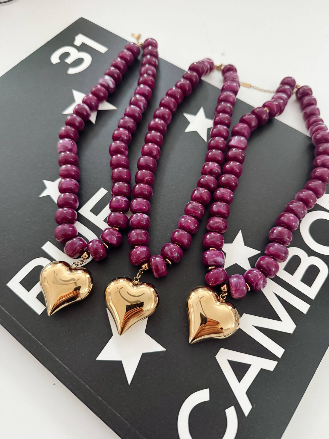 Purple Beaded Heart Necklace