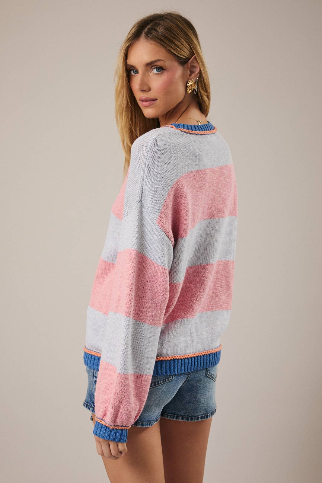 Pink/Periwinkle Striped Boat Neck Sweater