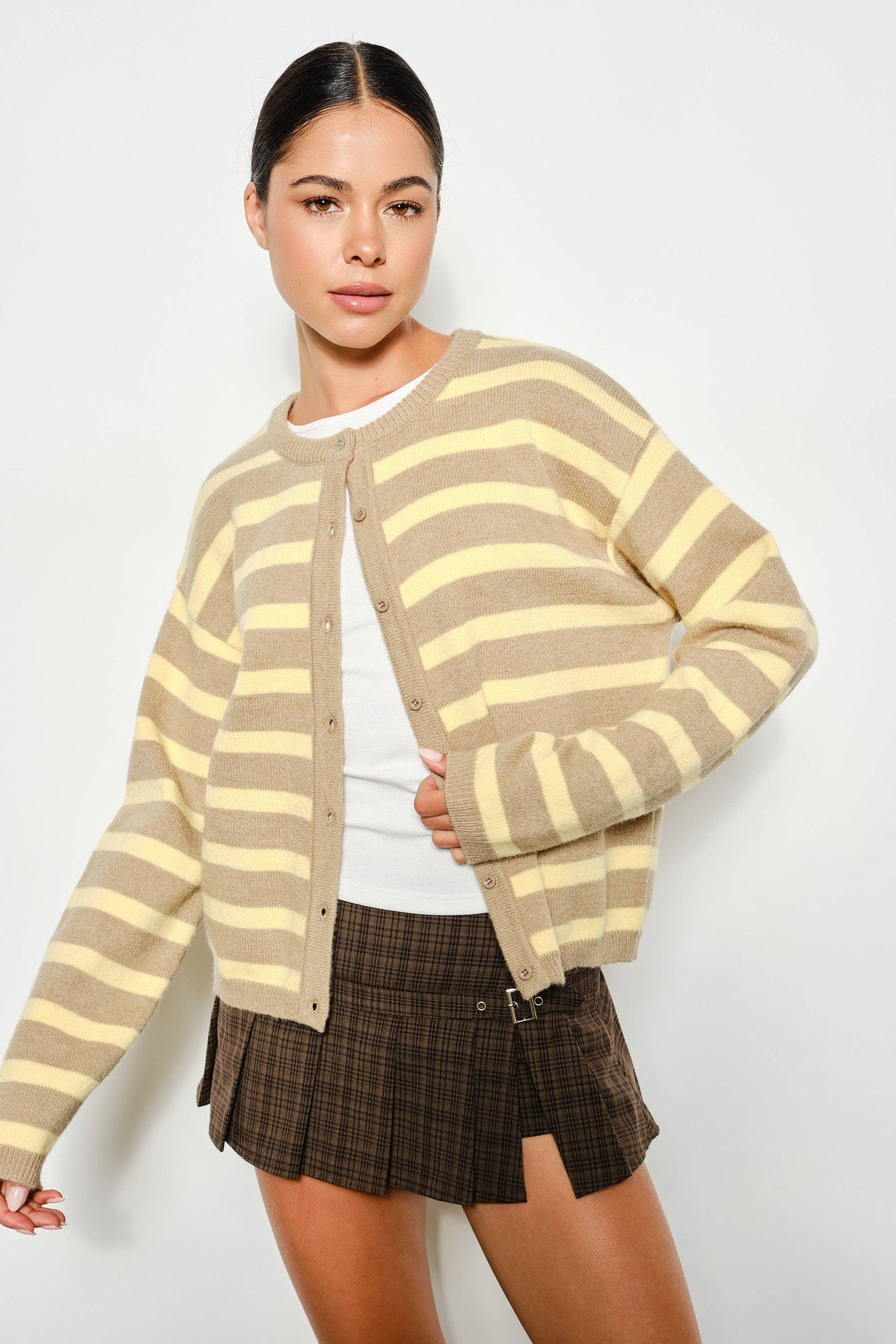 Beige/Butter Yellow Striped Cardigan