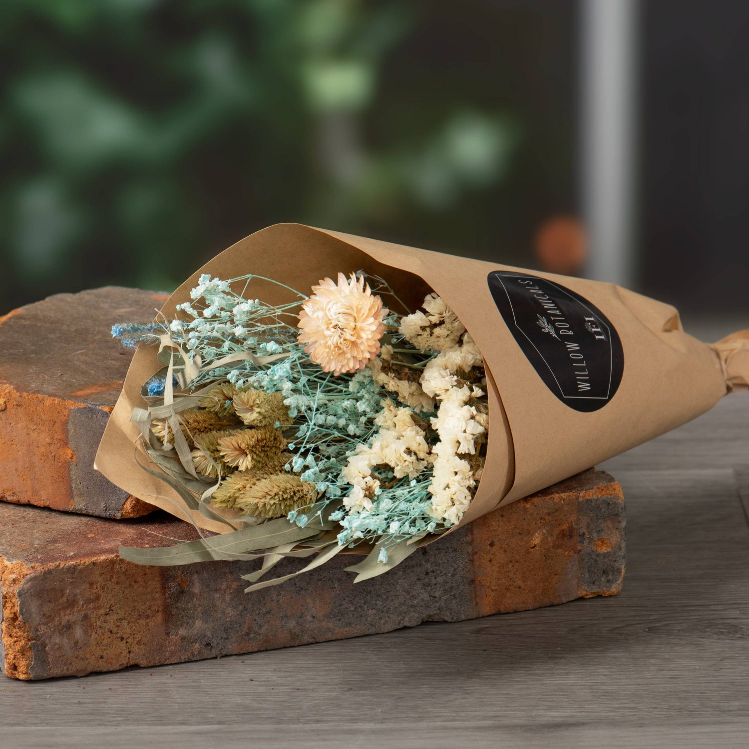 Dried Aqua and Cream Bouquet