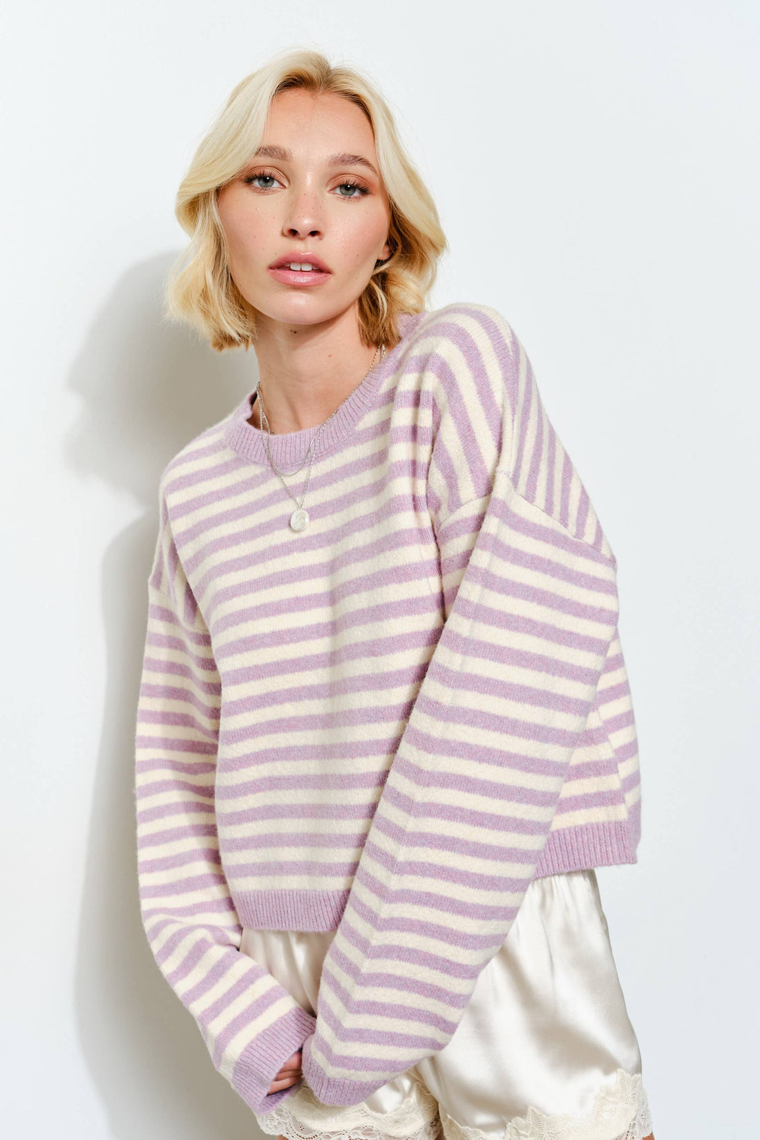 Lavender/White Striped Sweater