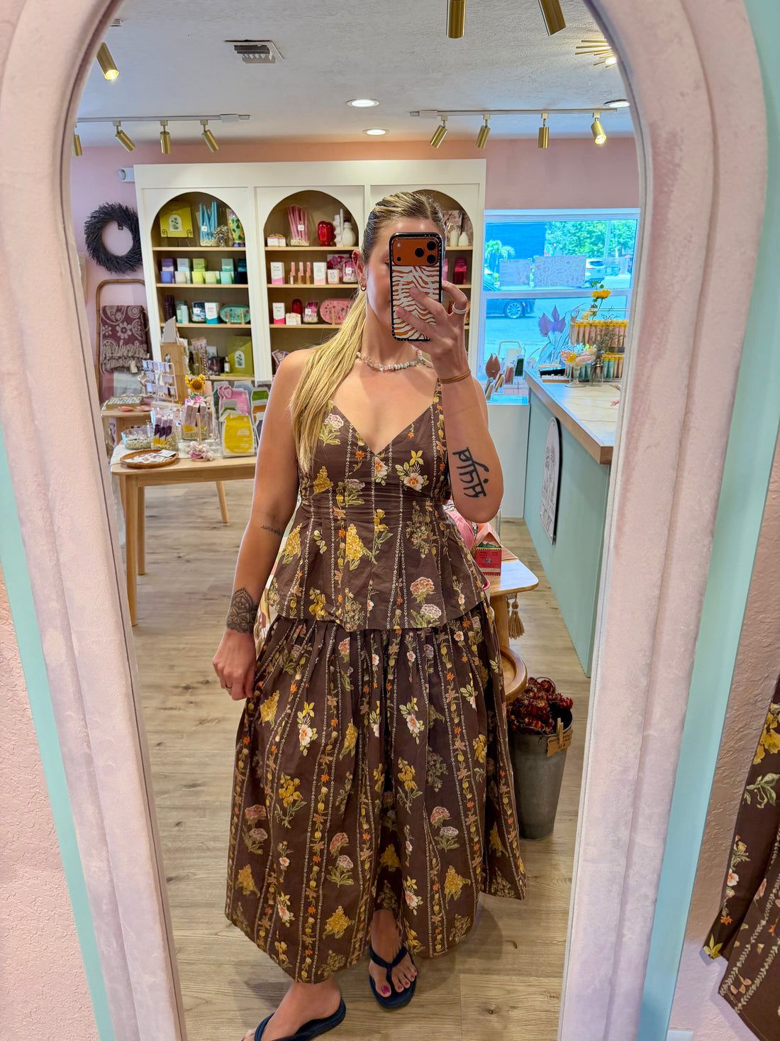 Brown Floral Print Skirt