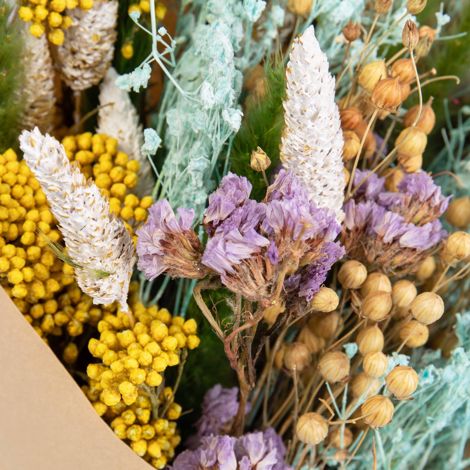 Dried Green, Yellow and Blue Bouquet