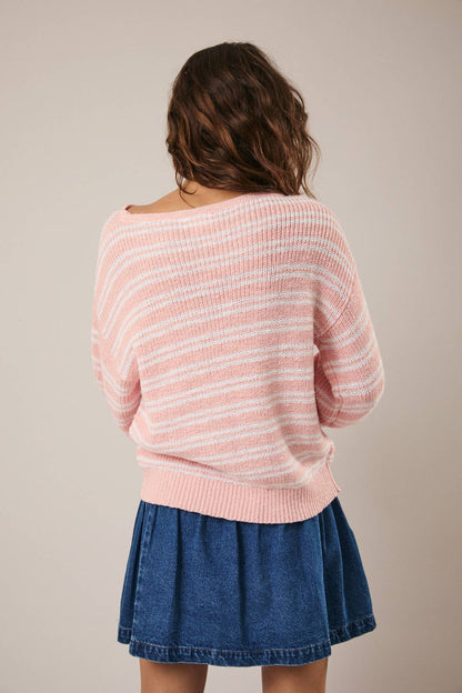 Salmon/White Striped Sweater