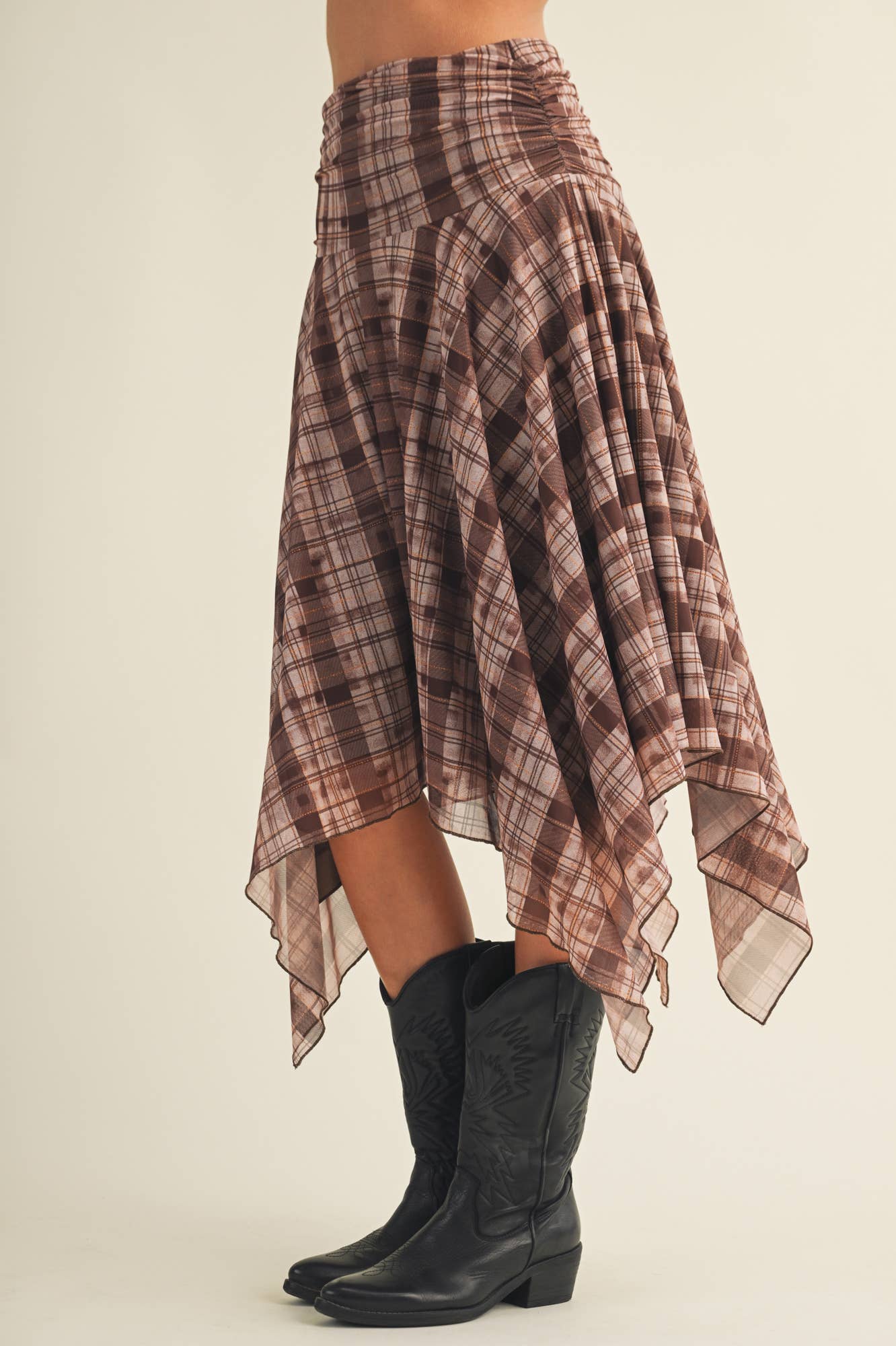 Plaid Handkerchief Hem Midi Skirt