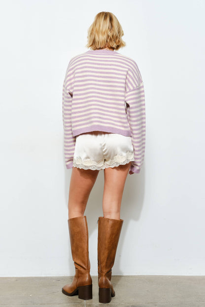 Lavender/White Striped Sweater