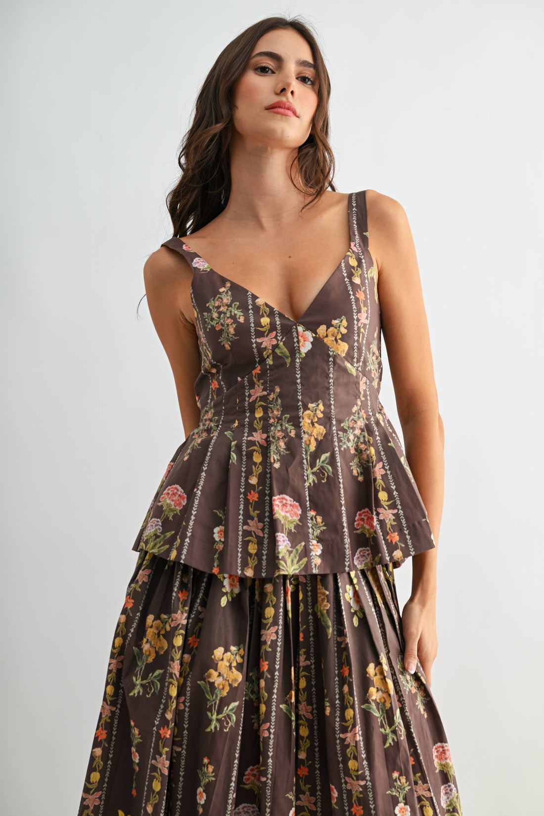 Brown Floral Print Top