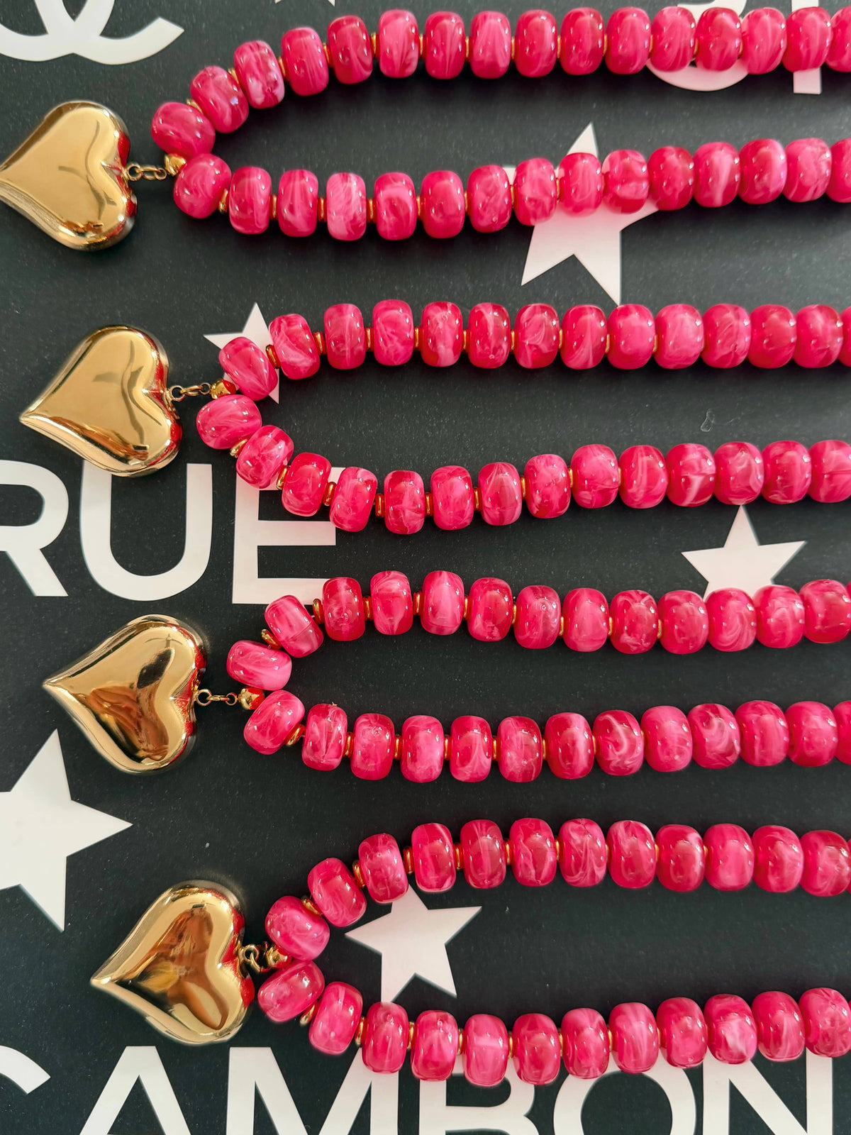 Pink Beaded Heart Necklace