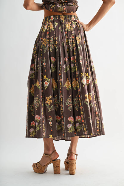 Brown Floral Print Skirt