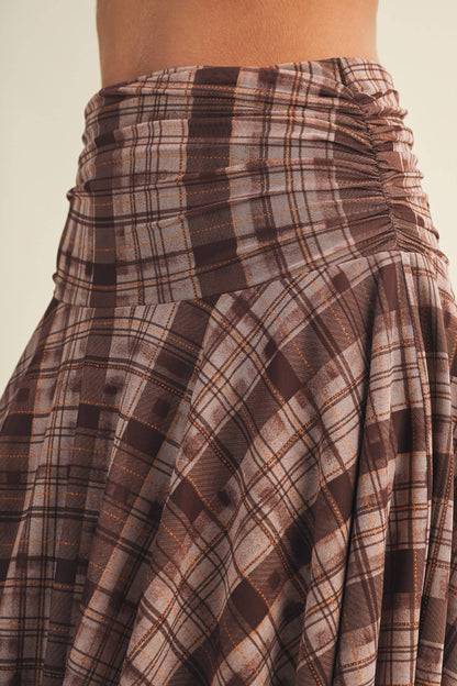 Plaid Handkerchief Hem Midi Skirt