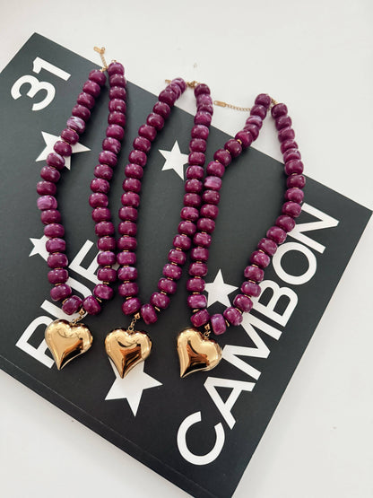 Purple Beaded Heart Necklace