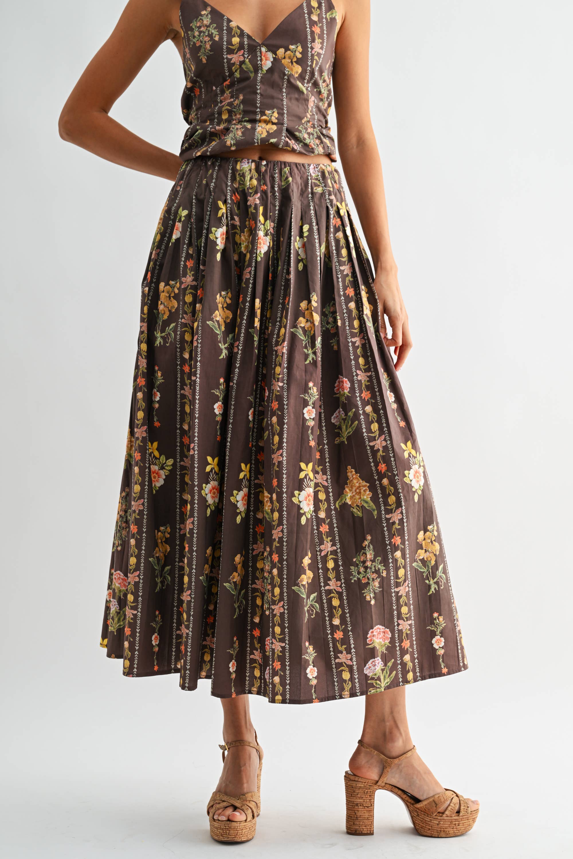 Brown Floral Print Skirt