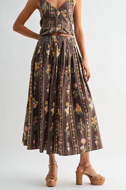 Brown Floral Print Skirt