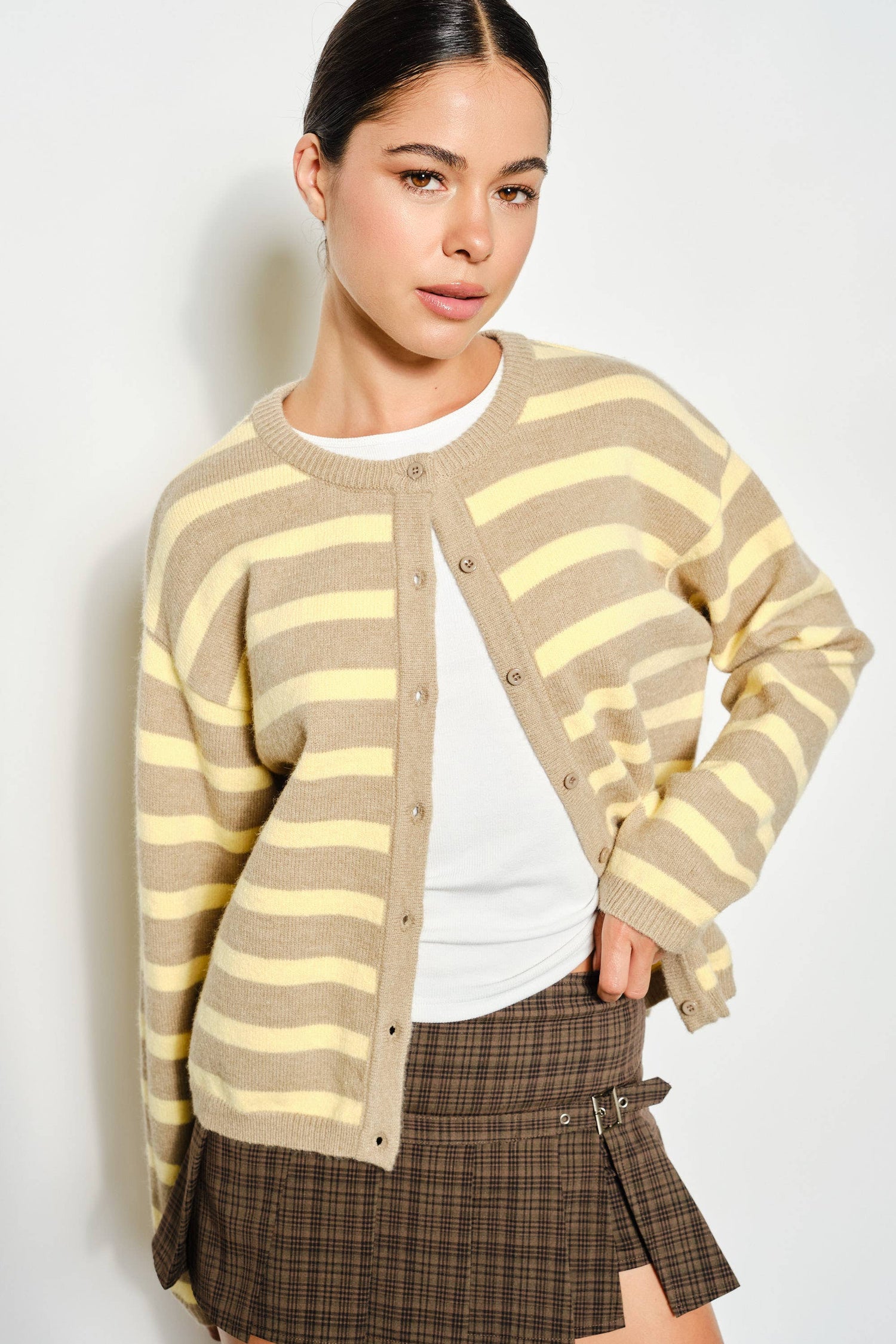 Beige/Butter Yellow Striped Cardigan