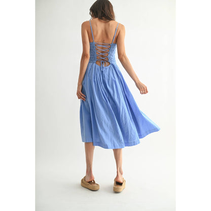 ELEGANT BLUE EYELET LACE MIDI DRESS: BLUE